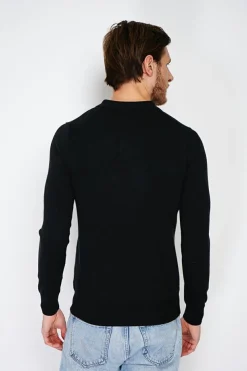 Homme C&Jo Pulls^Pull en Cachemire mélangé col polo à boutons noir