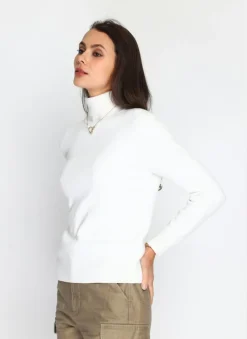 Pull en Cachemire mélangé col roulé fourré thermique naturel-C&Jo Clearance