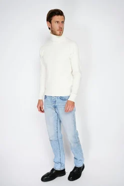 Pull en Cachemire mélangé col roulé naturel-C&Jo Discount