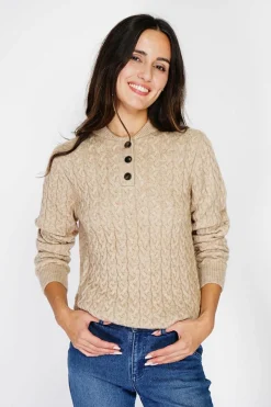 Pull en Cachemire mélangé col boutonné désert-C&Jo Online