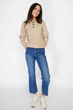 Pull en Cachemire mélangé col boutonné désert-C&Jo Online