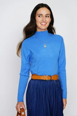 Femme Assuili Pulls^Pull en Cachemire mélangé col montant azur