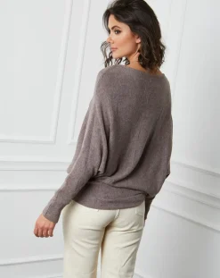 Pull en Cachemire mélangé Lena taupe-Fleur de cachemire New