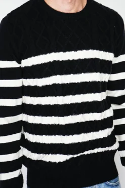 Pull en Cachemire mélangé ras du cou marinière noir-C&Jo Clearance