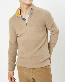 Pull en Coton & Cachemire 1/2 zip Cah Rib beige-Hackett London Hot
