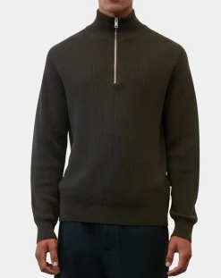 Pull en Coton & Laine côtelé marron foncé-Marc O'Polo New
