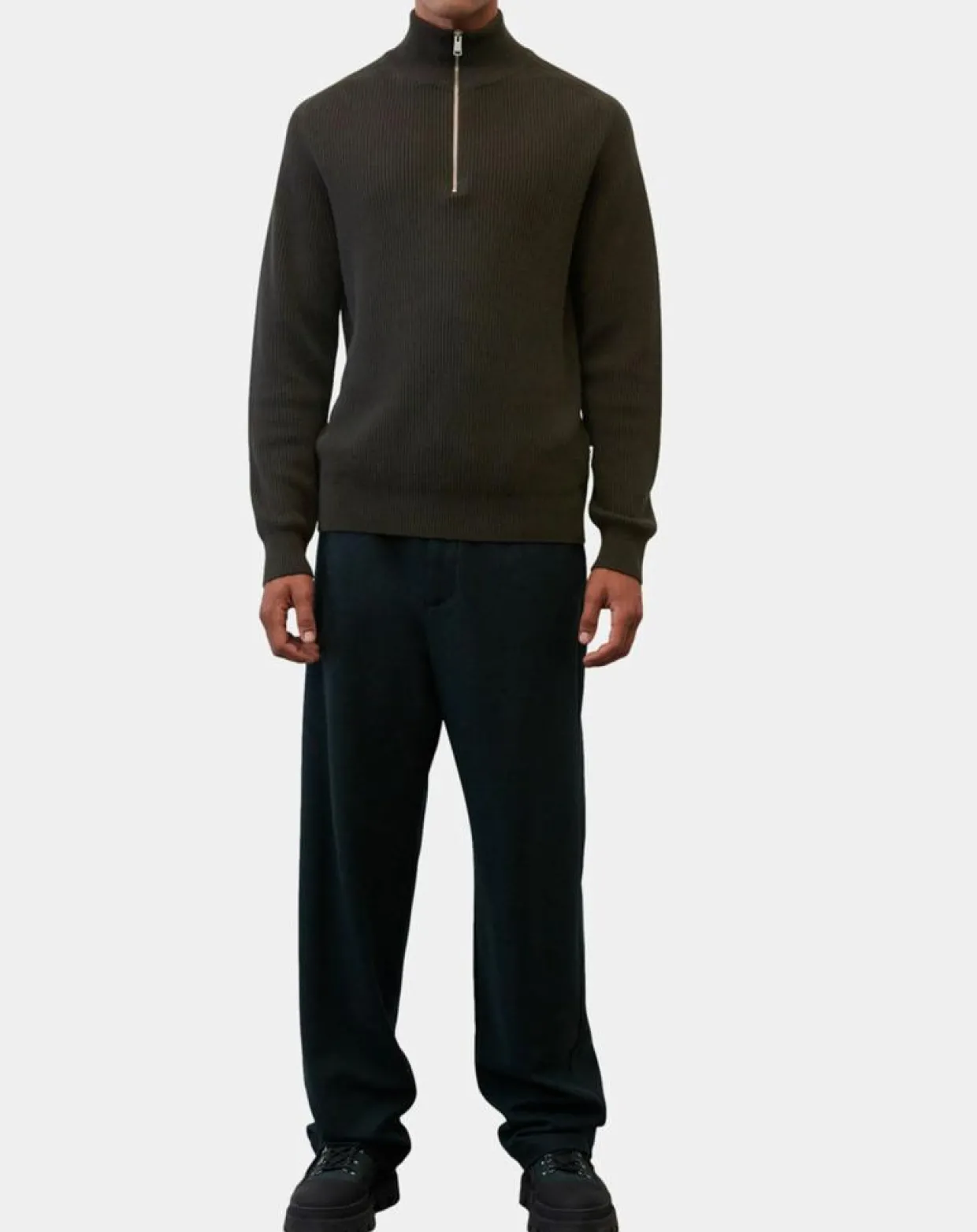 Pull en Coton & Laine côtelé marron foncé-Marc O'Polo New