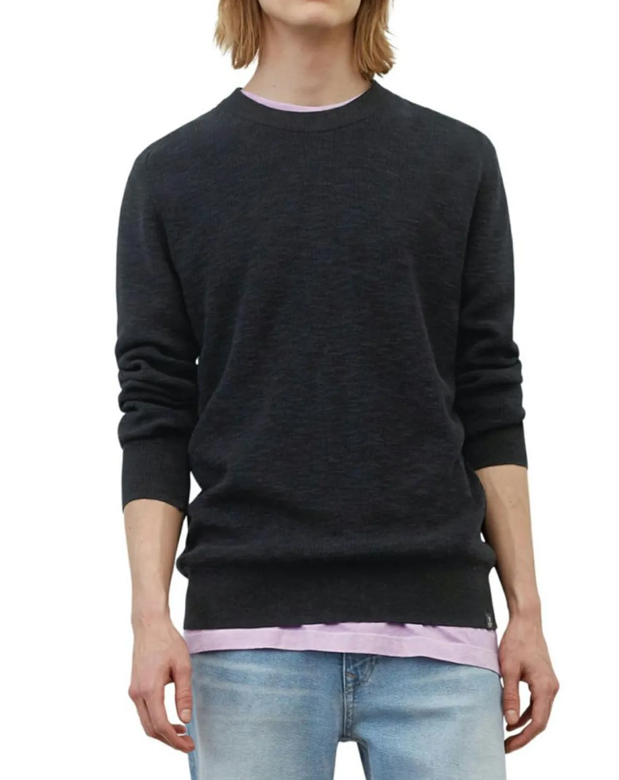 Homme Marc O'Polo Pulls^Pull en Coton & Lin bleu marine