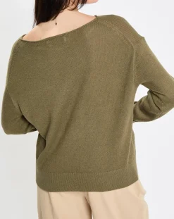 Pull en Coton & Lin Col Bateau kaki-Marc O'Polo