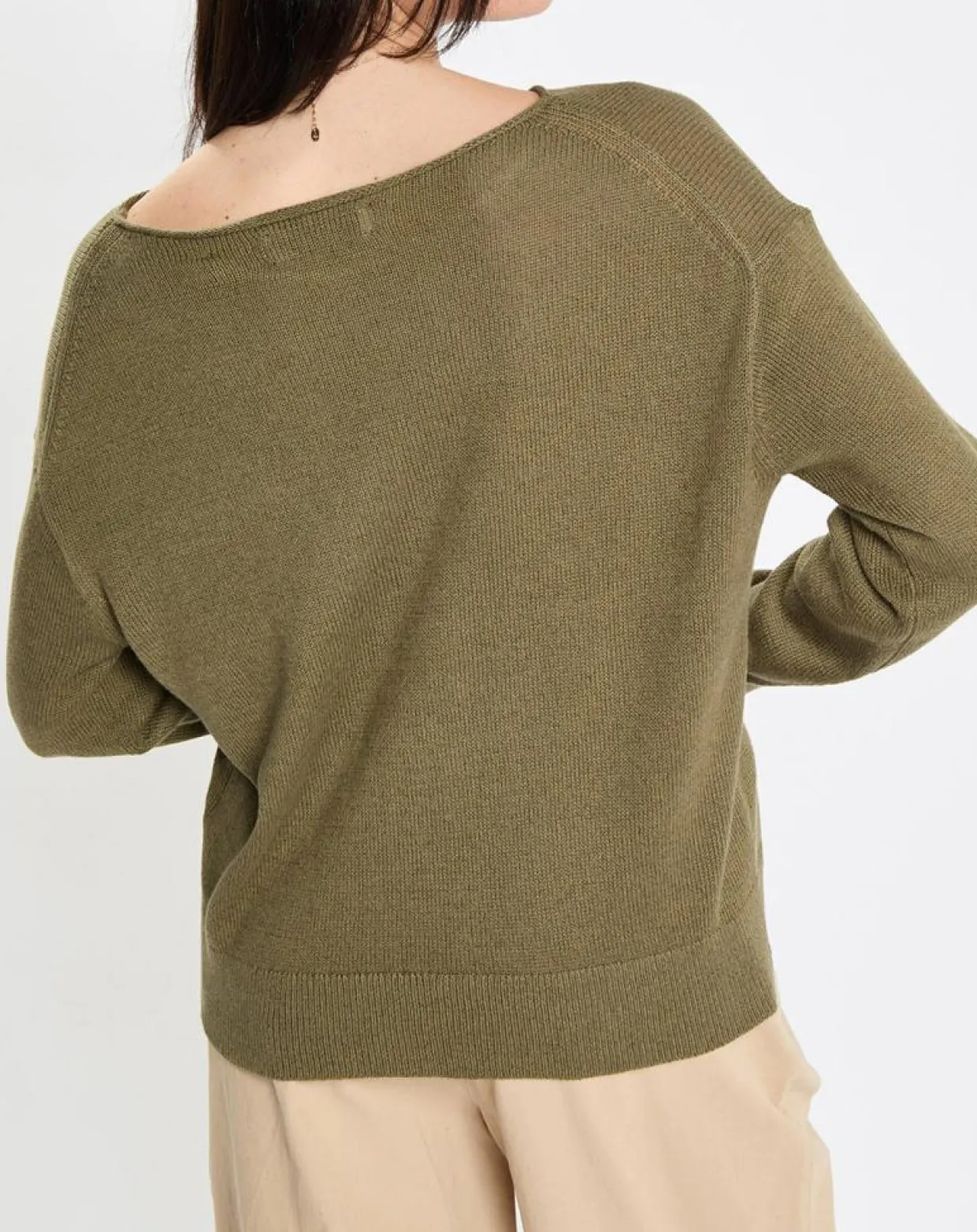Pull en Coton & Lin Col Bateau kaki-Marc O'Polo