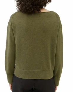 Pull en Coton & Lin Col Bateau kaki-Marc O'Polo