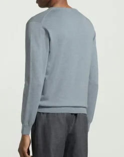 Pull en Coton & Soie col V bleu moyen chiné-Hackett London New