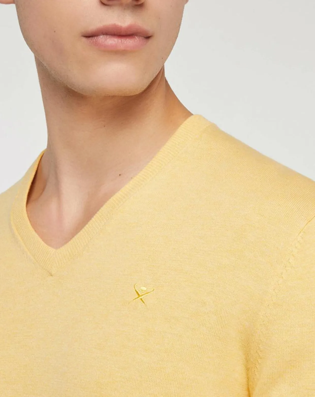 Homme Hackett London Pulls^Pull en Coton & Soie col V jaune