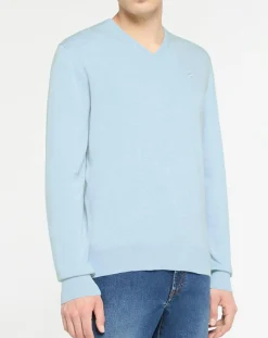 Pull en Coton & Soie col V bleu ciel-Hackett London Best