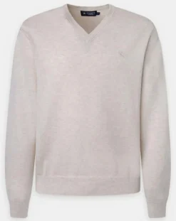 Homme Hackett London Pulls^Pull en Coton & Soie col V écru chiné