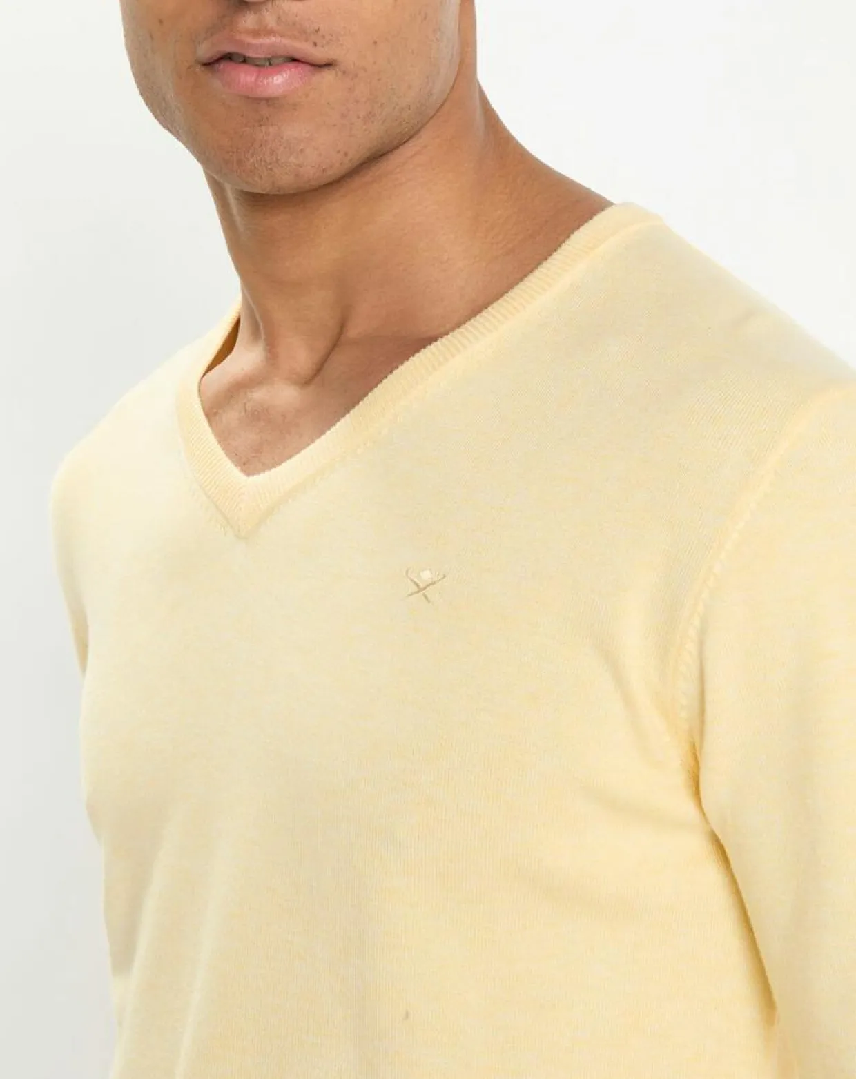 Pull en Coton & Soie col V jaune chiné-Hackett London Online