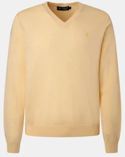 Pull en Coton & Soie col V jaune chiné-Hackett London Online