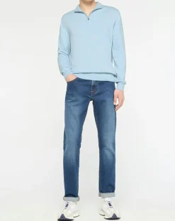 Pull en Coton & Soie zippé bleu ciel-Hackett London Online