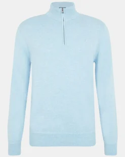 Pull en Coton & Soie zippé bleu ciel-Hackett London Online