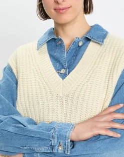Femme Marc O'Polo Pulls^Pull en Coton, Laine & Alpaga mélangés sans manches écru