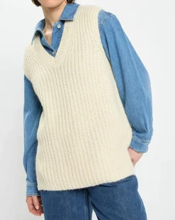 Femme Marc O'Polo Pulls^Pull en Coton, Laine & Alpaga mélangés sans manches écru