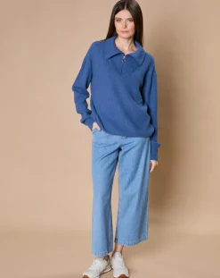 Pull en Laine & Cachemire mélangés Maia 1/2 zip bleu chiné-Oscar et Louise New
