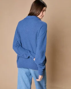 Pull en Laine & Cachemire mélangés Maia 1/2 zip bleu chiné-Oscar et Louise New