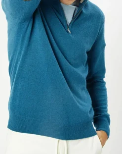 Pull en Laine & Cachemire mélangés 1/2 zip bleu clair-Hackett London Online