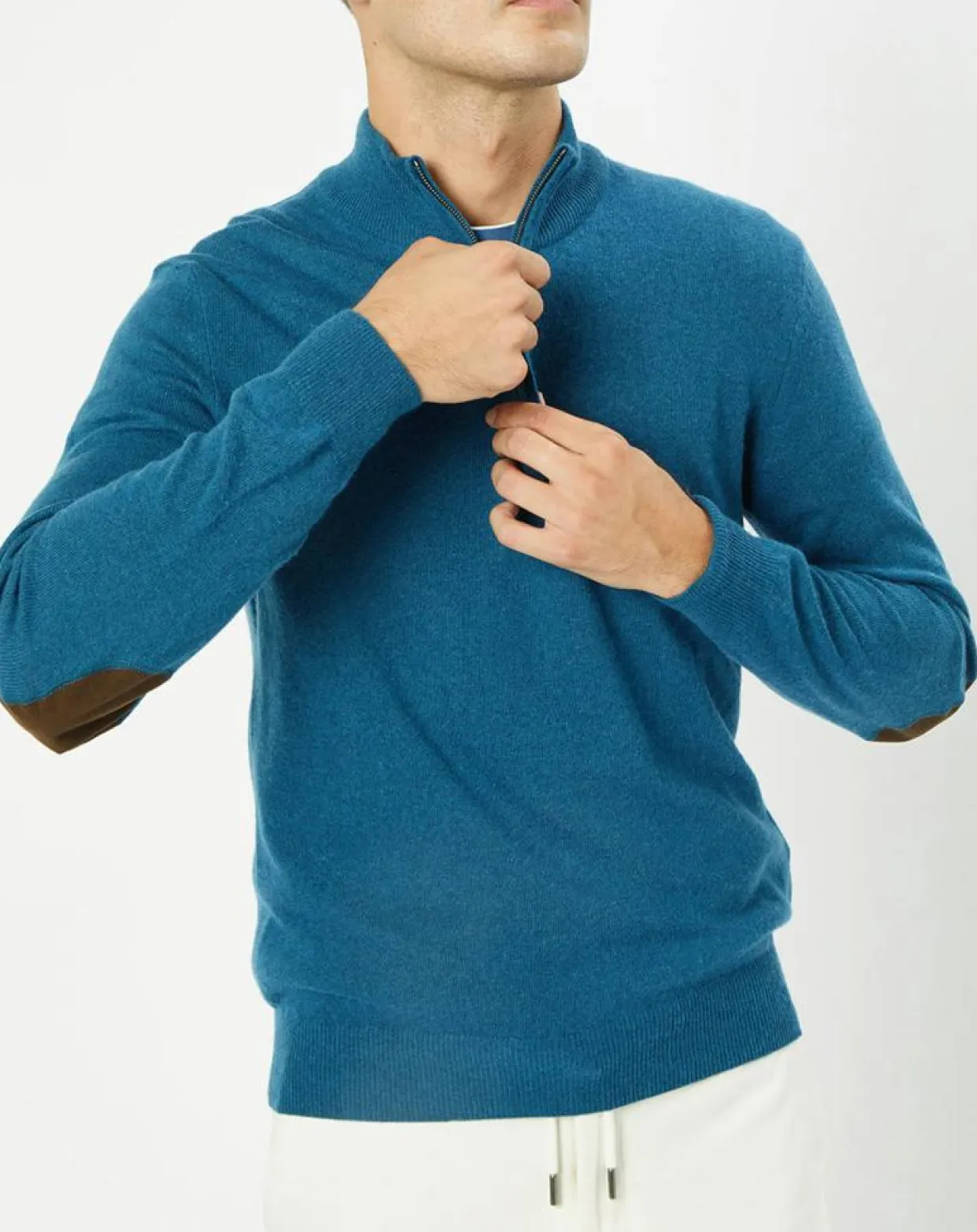 Pull en Laine & Cachemire mélangés 1/2 zip bleu clair-Hackett London Online