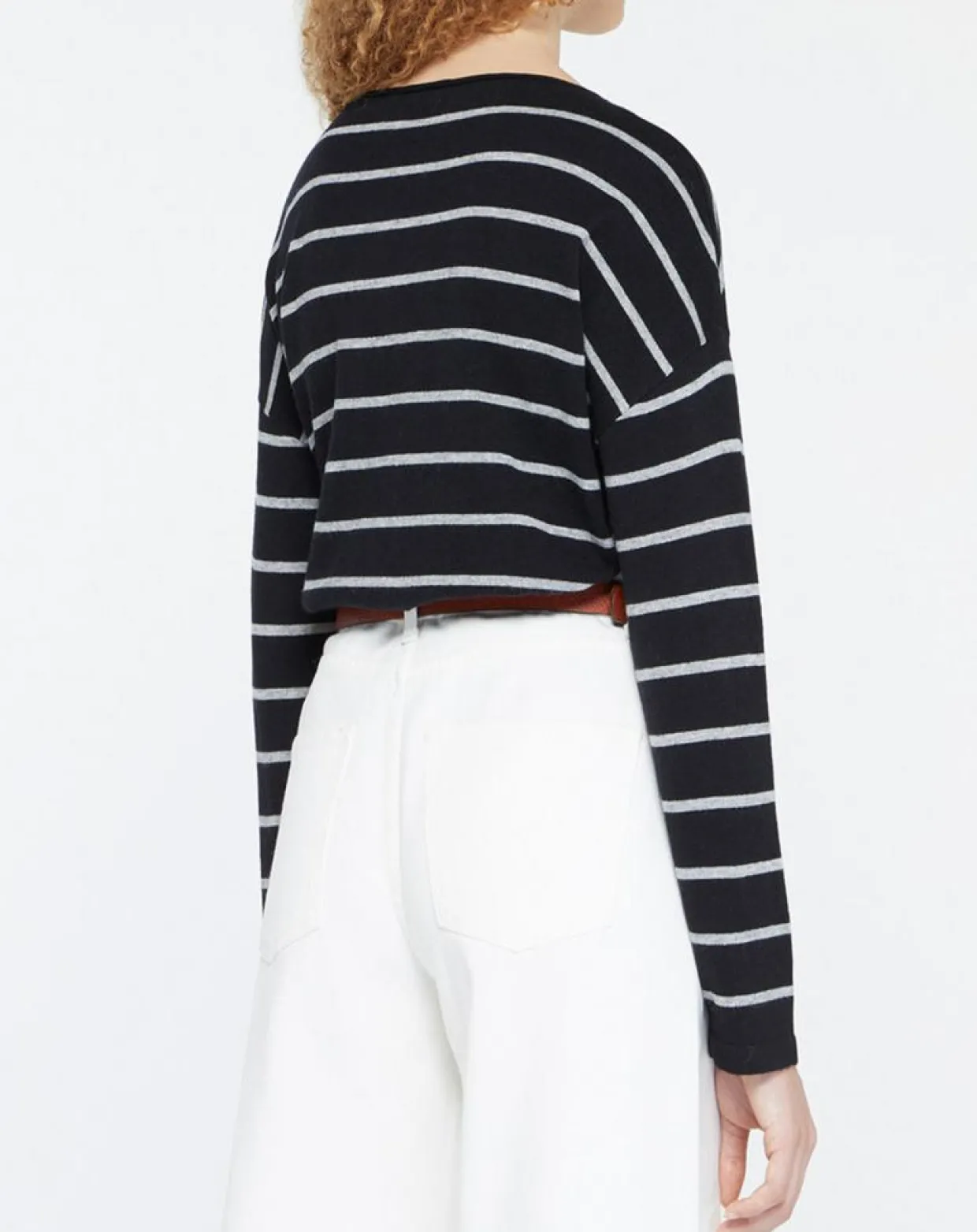 Pull en Laine & Cachemire Julianne à rayures noir/gris-Yerse