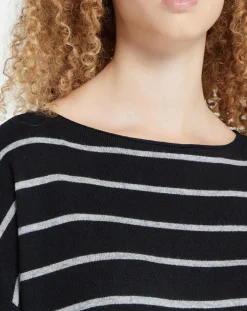 Pull en Laine & Cachemire Julianne à rayures noir/gris-Yerse