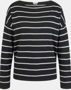 Pull en Laine & Cachemire Julianne à rayures noir/gris-Yerse