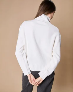 Femme Oscar et Louise Pulls^Pull en Laine & Cachemire Ambre col montant 4 côtes écru