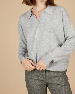 Pull en Laine & Cachemire Paloma col polo gris chiné clair-Cashmere Tribu Best