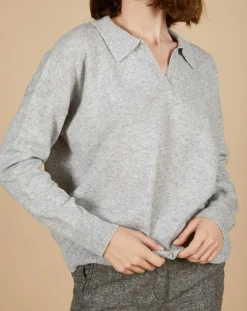 Pull en Laine & Cachemire Paloma col polo gris chiné clair-Cashmere Tribu Best