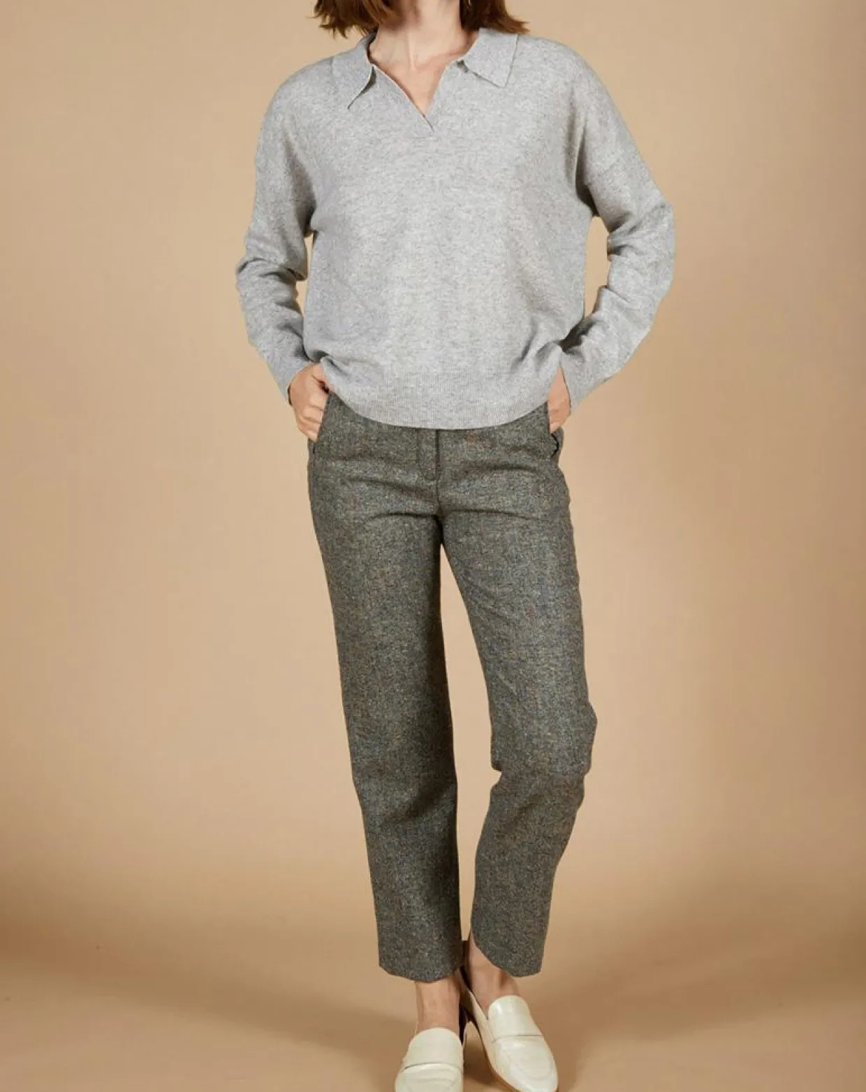 Pull en Laine & Cachemire Paloma col polo gris chiné clair-Cashmere Tribu Best