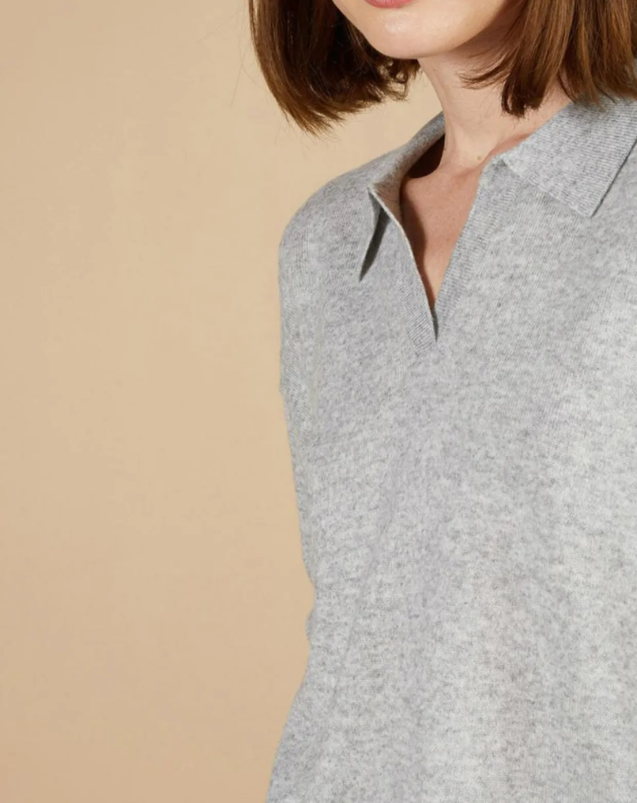 Pull en Laine & Cachemire Paloma col polo gris chiné clair-Cashmere Tribu Best
