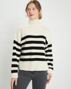 Pull en Laine & Cachemire Sydney rayure écru/noir-Galeries Lafayette Clearance