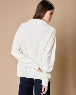 Femme Oscar et Louise Pulls^Pull en Laine & Cachemire mélangés Maia 1/2 zip écru