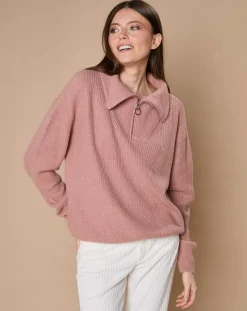 Pull en Laine & Cachemire mélangés Maia 1/2 zip vieux rose-Oscar et Louise Hot