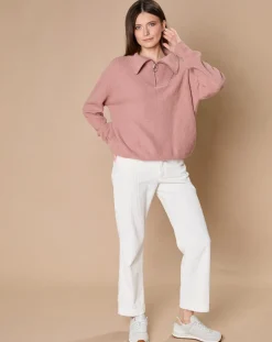 Pull en Laine & Cachemire mélangés Maia 1/2 zip vieux rose-Oscar et Louise Hot