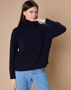 Pull en Laine & Cachemire Ambre col montant 4 côtes bleu marine-Oscar et Louise Online