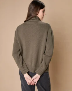 Pull en Laine & Cachemire Ambre col montant 4 côtes kaki-Oscar et Louise Clearance