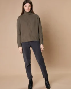 Pull en Laine & Cachemire Ambre col montant 4 côtes kaki-Oscar et Louise Clearance