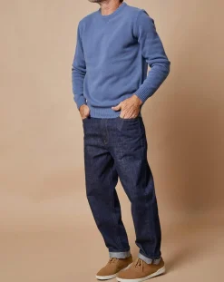 Pull en Laine & Cachemire Georges col rond bleu denim-Oscar et Louise