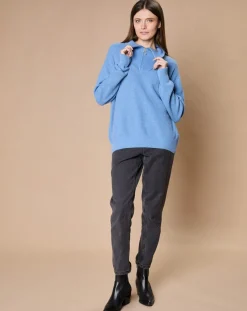 Femme Oscar et Louise Pulls^Pull en Laine & Cachemire mélangés Maia 1/2 zip bleu
