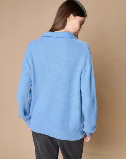 Femme Oscar et Louise Pulls^Pull en Laine & Cachemire mélangés Maia 1/2 zip bleu