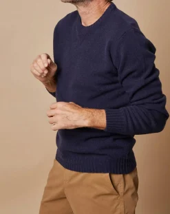 Homme Oscar et Louise Pulls^Pull en Laine & Cachemire Georges col rond bleu marine