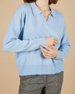 Pull en Laine & Cachemire Paloma col polo topaze-Cashmere Tribu Sale