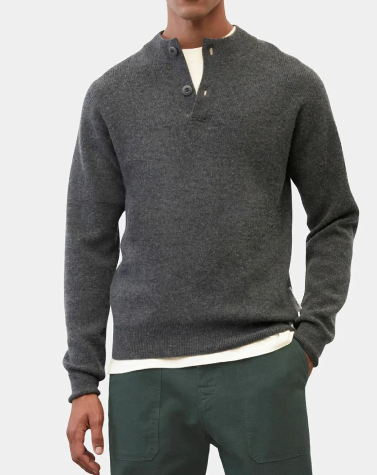 Homme Marc O'Polo Pulls^Pull en Laine & Coton à boutons gris